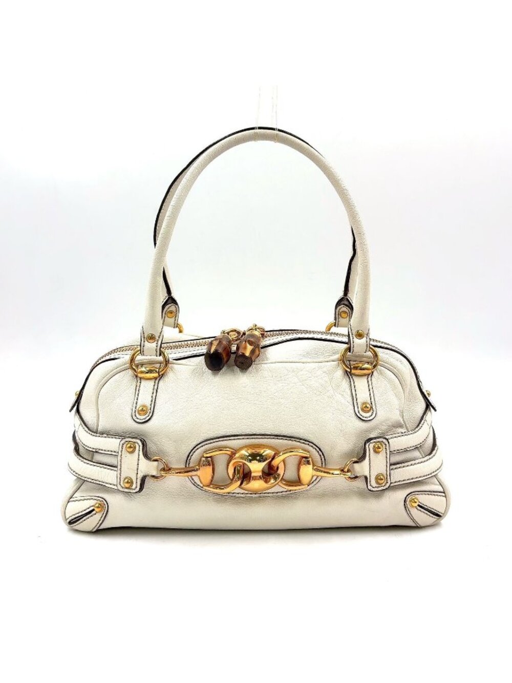 Gucci Horsebit Guccissima Leather White Handbag Gold
